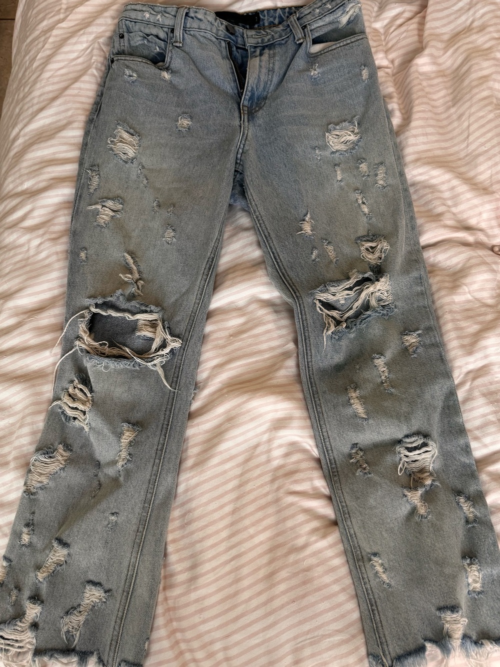 Alexander Wang Distressed Light Blue Straight-Leg Jeans